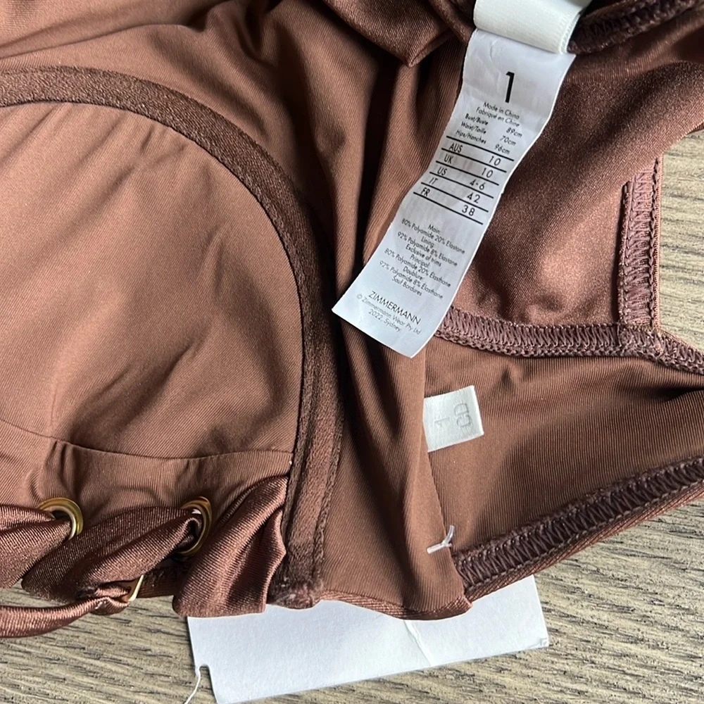 ZIMMERMANN Devi eyelet-embellished cutout underwired halterneck swimsuit sz 1 - Picture 9 of 11
